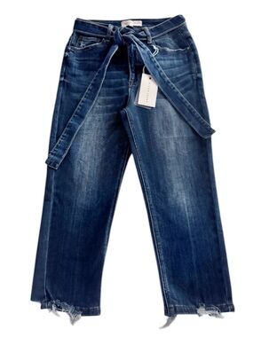 Risen High Rise Straight Leg Capri Jeans Optional Tie Waist